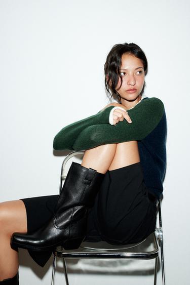 LEATHER COWBOY ANKLE BOOTS - Black by Zara