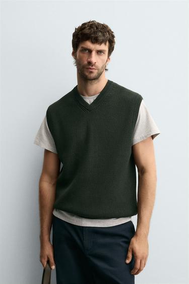 PURL KNIT VEST - Dark green by Zara