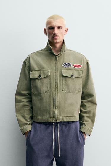 CROPPED FIT JACKET WITH PATCHES - Khaki by Zara