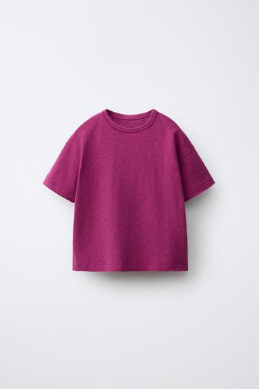 COTTON/LINEN T-SHIRT - Fuchsia by Zara