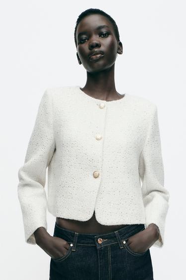 TEXTURED SEQUIN BLAZER - Ecru by Zara