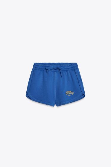 WASHED-EFFECT TEXT SHORTS - Blue by Zara