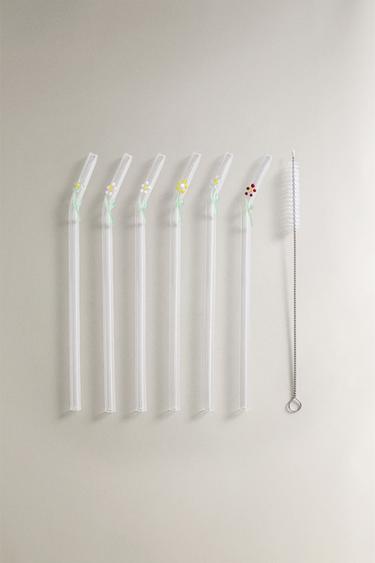 PACK OF FLORAL BOROSILICATE GLASS STRAWS (PACK OF 6) -  by Zara