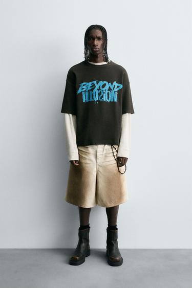 CONTRAST PRINT KNIT T-SHIRT - Dark brown by Zara - Image 0