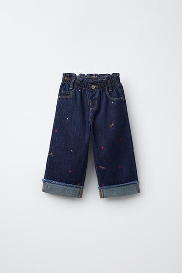 EMBROIDERED DOG CULOTTE JEANS - Blue by Zara - Image 0