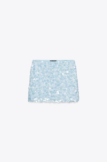 SEQUINNED MINISKIRT - Light blue by Zara