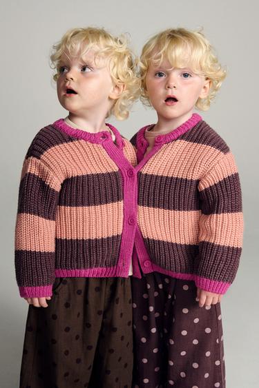 ZARA TIMELESS - STRIPED KNIT CARDIGAN - Peach by Zara