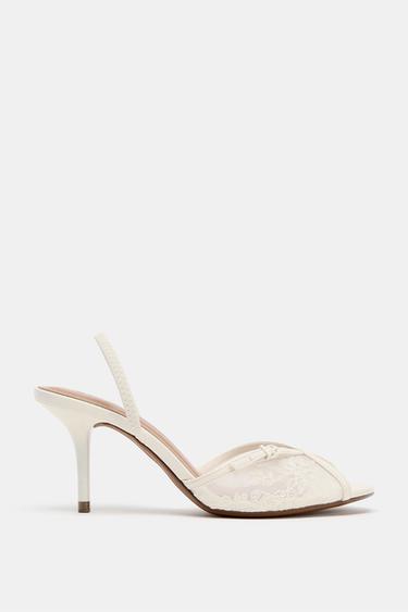 MESH EMBROIDERED HEELED SANDALS - White by Zara
