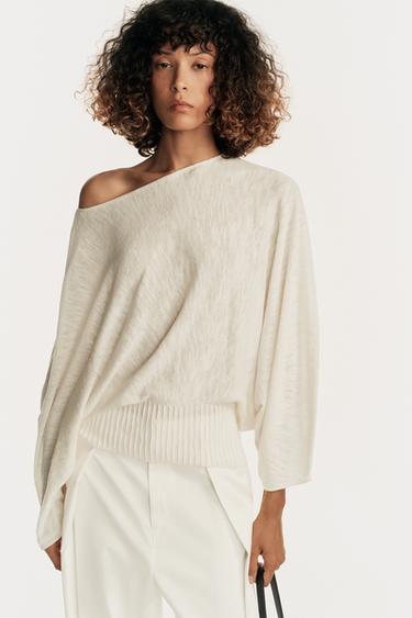 KNIT JUMPER WITH VOLUMINOUS SLEEVES - Ecru by Zara