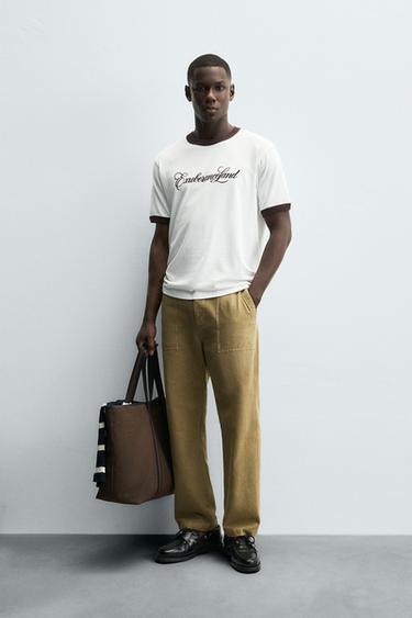 CONTRAST SLOGAN RIB T-SHIRT - White by Zara - Image 0