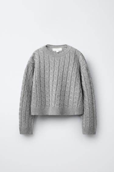CABLE-KNIT JUMPER - Taupe grey by Zara