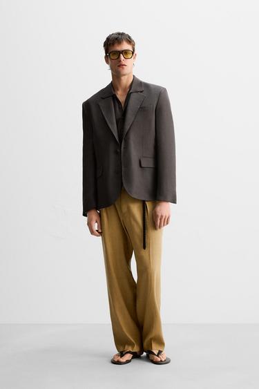 LIMITED EDITION VISCOSE-LINEN SUIT BLAZER - Brown by Zara - Image 0