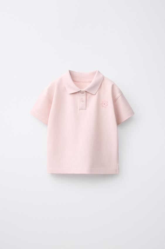 FLORAL EMBROIDERED PIQUÉ POLO SHIRT - Light pink by Zara - Image 0