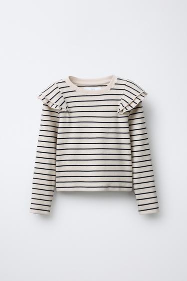 RIBBED STRIPED T-SHIRT WITH RUFFLES - Stripes by Zara