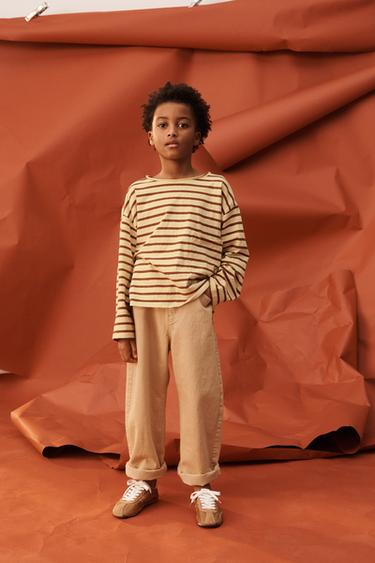 LIMITED EDITION STRIPED T-SHIRT WITH EMBROIDERED FLOWER - Yellow by Zara