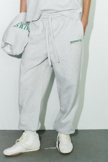 COTTON TROUSERS WITH TEXT PRINT - Grey marl by Zara
