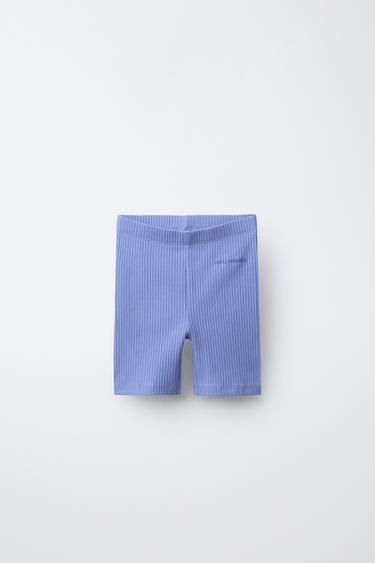 RIBBED CYCLING LEGGINGS WITH EMBOSSED TEXT - Blue / Lavender by Zara