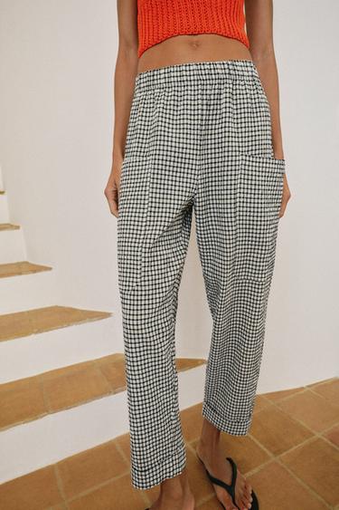 CHECK TROUSERS WITH ELASTIC WAIST - Black / White by Zara