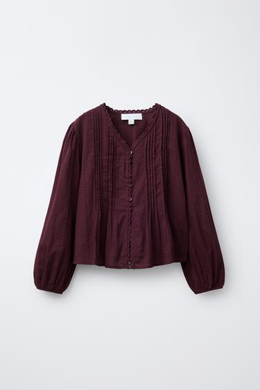 TEXTURED ROMANTIC SHIRT - Burgundy by Zara