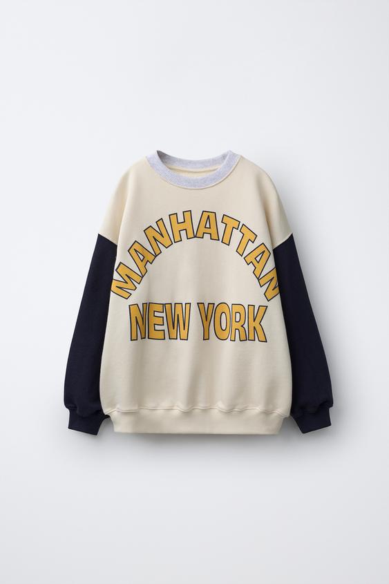 COLOUR BLOCK PRINT SWEATSHIRT - Ecru by Zara - Image 0
