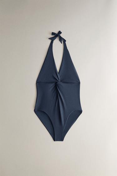 HALTER BEACH SWIMSUIT WITH KNOT - Mid-blue by Zara