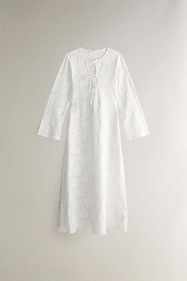 LONG COTTON LACE DRESS - Oyster-white by Zara - Image 0