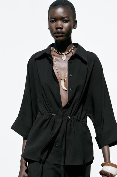 GATHERED KIMONO SHIRT - Black by Zara