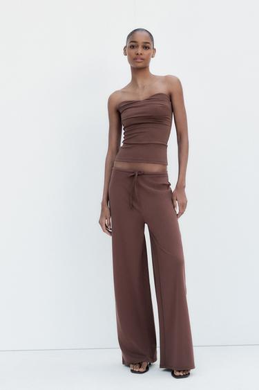 TEXTURED STRAIGHT LEG TROUSERS - Brown by Zara - Image 0