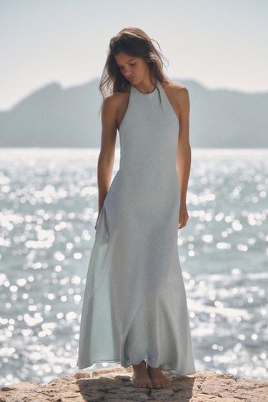 FLOWING HALTER DRESS - Light blue by Zara