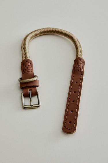 LEATHER AND ROPE DOG COLLAR - Green by Zara