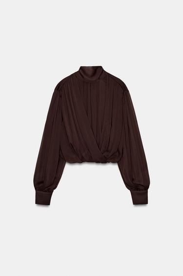 DRAPED BLOUSE WITH BOW - Brown by Zara