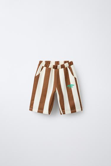 STRIPED AND TEXT BERMUDA SHORTS -  by Zara