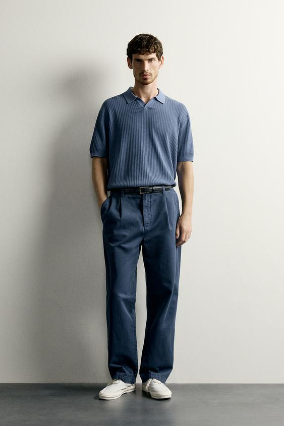 TEXTURED REGULAR FIT KNIT POLO SHIRT - Faded sky blue by Zara - Image 0