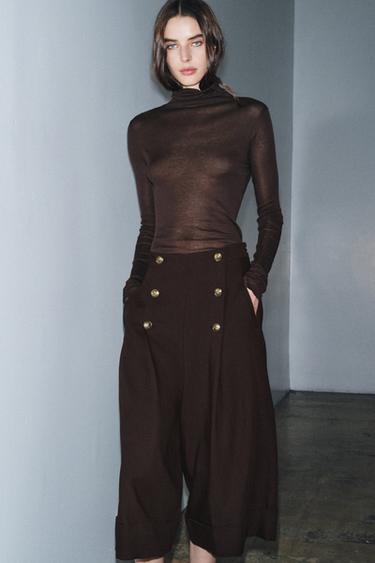 ZW COLLECTION 100% WOOL BERMUDA SHORTS WITH BUTTONS - Khaki by Zara