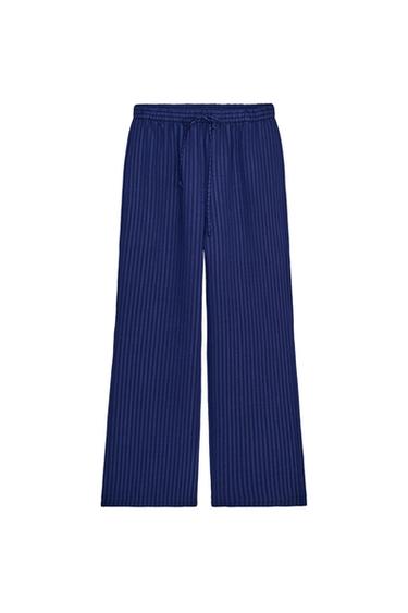ZW COLLECTION TEXTURED PYJAMA-STYLE TROUSERS - Navy blue by Zara