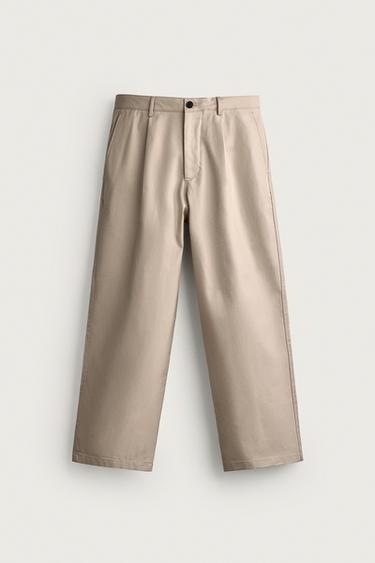 PLEATED STRAIGHT-LEG TROUSERS - Light tan by Zara