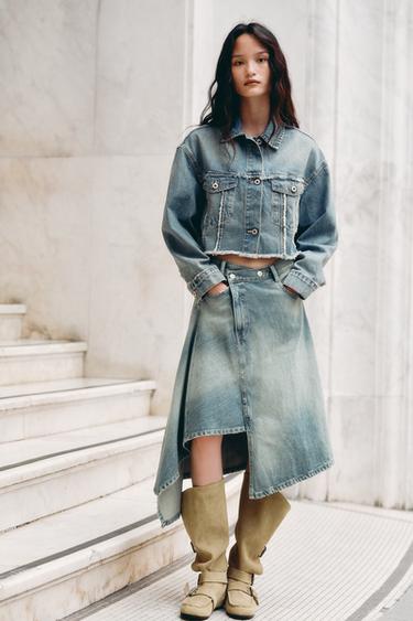 TRF CROSS-WAIST DENIM MIDI SKIRT - Blue by Zara