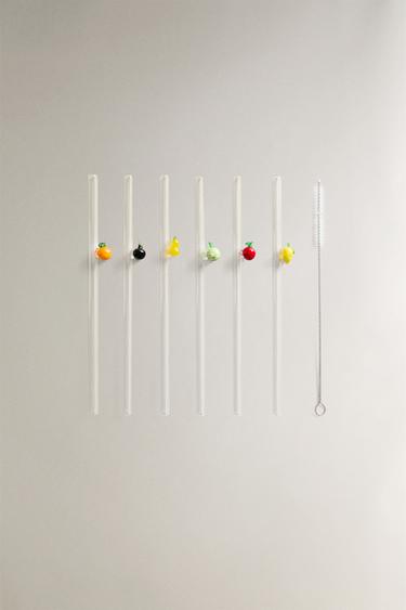 PACK OF GLASS STRAWS WITH FRUIT FIGURES (PACK OF 6) -  by Zara - Image 0