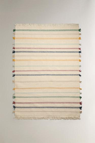 KIDS' MULTICOLOURED WOOL RUG - Light beige by Zara