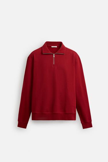 BASIC QUARTER-ZIP SWEATSHIRT - Red by Zara