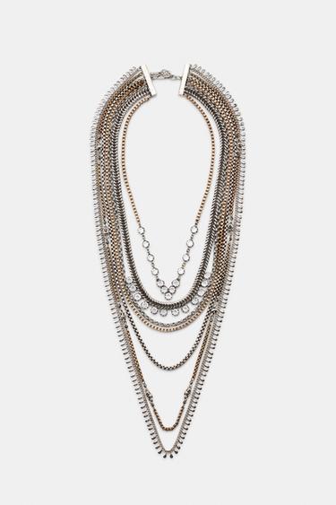 CONTRAST BEAD AND SHIMMER NECKLACE - Gold / Silver by Zara