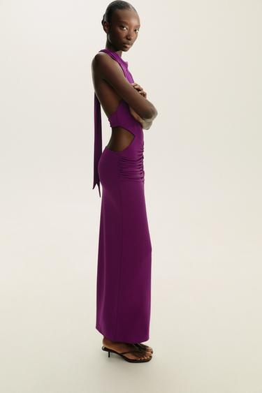 GATHERED HALTER LONG DRESS - Dark purple by Zara