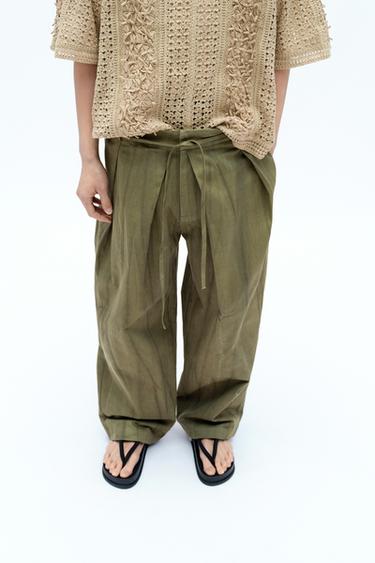 FADED PLEATED TROUSERS X FANGLU LIN - camel by Zara