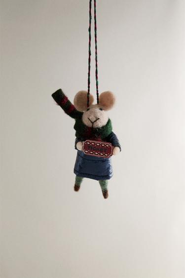 WOOL MOUSE WITH TICKET CHRISTMAS TREE DECORATION - Multicoloured by Zara