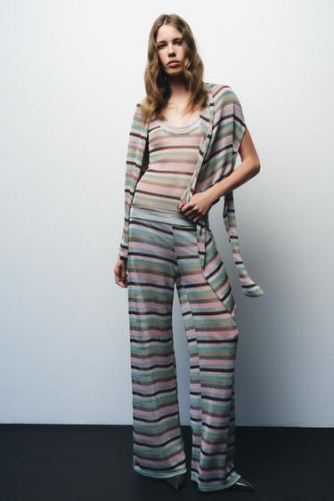 STRIPED METALLIC THREAD TROUSERS - Multicoloured by Zara - Image 0