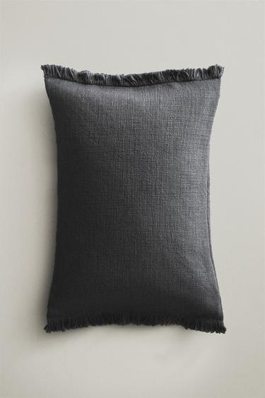 STRIPED CUSHION COVER WITH FRINGING - Blue / Grey by Zara