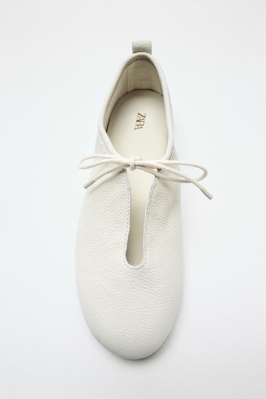 LEATHER BALLET FLATS - Ecru White by Zara