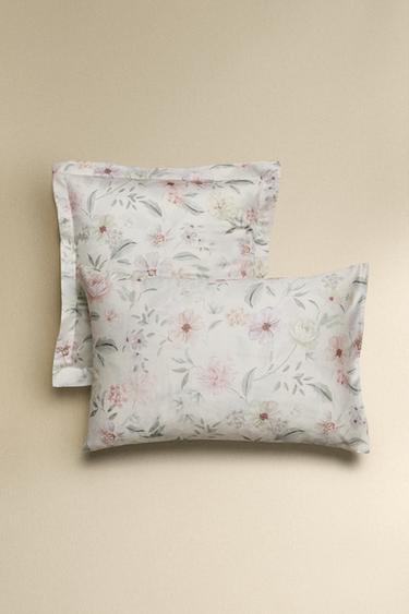 FLORAL PRINT SATEEN PILLOWCASE - Oyster-white by Zara