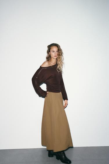 NYLON MIDI SKIRT - Dark beige by Zara