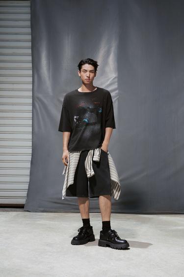 WASHED PRINT KNIT T-SHIRT - Black by Zara - Image 0